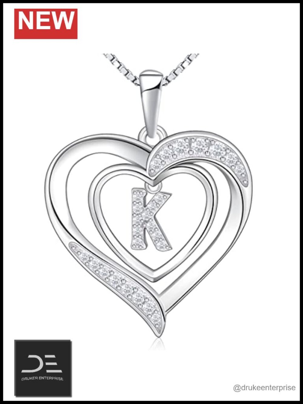 925 Sterling Silver Initial Heart Pendant Necklace for Women, Personalized